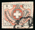 Stamp of Switzerland / Schweiz » "Waadt", "Neuenburg", "Winterthur" 1850, Winterthur leicht entwertet mit schwarzer Zürcher Rosette (AW1)