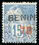 Stamp of Colonies françaises » Bénin Bénin : 1892, Y&T n° 16 surcharge rouge oblitéré signé