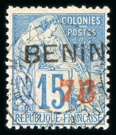 Stamp of Colonies françaises » Bénin Bénin : 1892, Y&T n° 16 surcharge rouge oblitéré signé