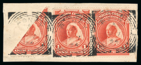 Stamp of Nigerias » Niger Coast Protectorate 1894 1d orange vermilion pair and diagonally bisected