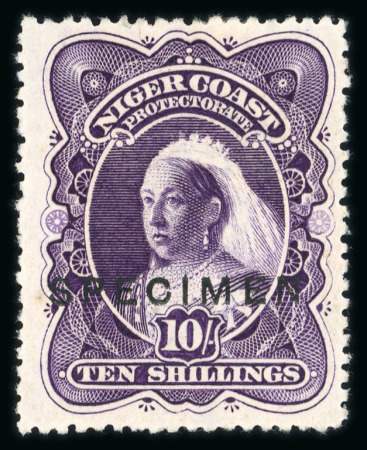 Stamp of Nigerias » Niger Coast Protectorate 1897-98 6d, 2s6d and 10s deep violet set of three with "SPECIMEN" ovpts