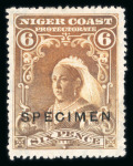 Stamp of Nigerias » Niger Coast Protectorate 1897-98 6d, 2s6d and 10s deep violet set of three with "SPECIMEN" ovpts