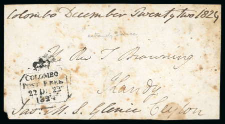Stamp of Ceylon 1824 Crowned Colombo Post Office Free: Cover front