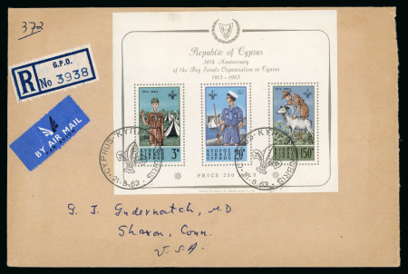 Stamp of Cyprus » King George VI Issues Onwards 1963 Scout miniature sheet, used on registered cover,