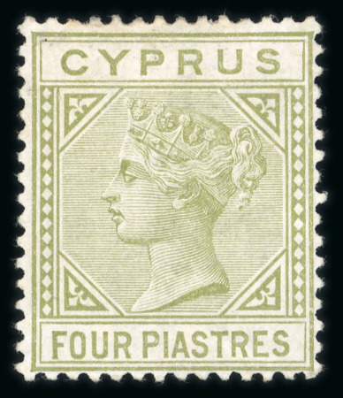Stamp of Cyprus » Queen Victoria Keyplate Issues 1881 CC 4pi pale olive-green, mint and used singles,