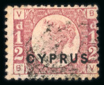 Stamp of Cyprus » Overprinted Stamps of Great Britain 1880 1/2d rose, lettered BV, plate 19, very fine used