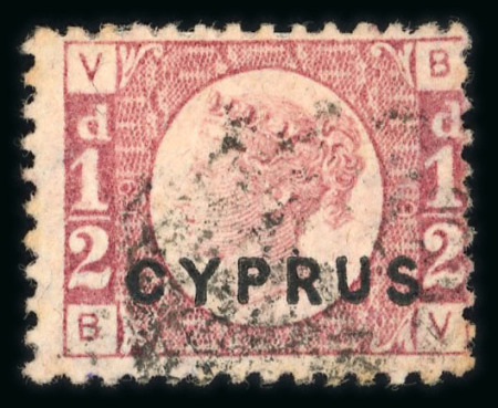 Stamp of Cyprus » Overprinted Stamps of Great Britain 1880 1/2d rose, lettered BV, plate 19, very fine used