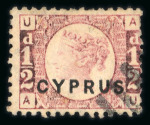 Stamp of Cyprus » Overprinted Stamps of Great Britain 1880 1/2d rose, lettered UA, plate 12, very fine used