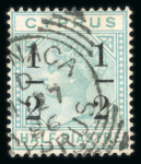 Stamp of Cyprus » Queen Victoria Keyplate Issues 1886 CC 1/2 on 1/2pi emerald-green, used with squared