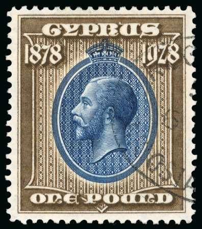 Stamp of Cyprus » King George VI Issues Onwards 1928 Pictorials £1 blue and bistre-brown, used with