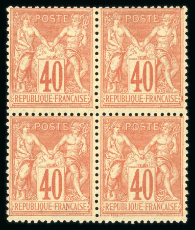 Stamp of France » Type Sage 1876-1900 1876, Sage Y&T n°70, 40c rouge-orange type I, bloc