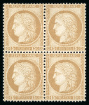 Stamp of France » Emission Cérès 1871-72 1871, Cérès Y&T n°55, 10c bistre, bloc de 4 timbres