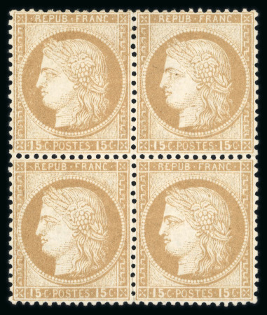 Stamp of France » Emission Cérès 1871-72 1871, Cérès Y&T n°55, 10c bistre, bloc de 4 timbres