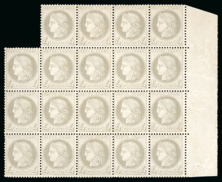 Stamp of France » Emission Cérès 1871-72 1871, Cérès Y&T n°52, 4c gris, bloc de 19 timbres neufs