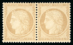 Stamp of France » Emission Cérès 1871-72 1871, Cérès dentelée Y&T n°59, 15c bistre, paire horizontale