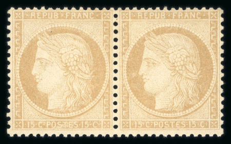 Stamp of France » Emission Cérès 1871-72 1871, Cérès dentelée Y&T n°59, 15c bistre, paire horizontale