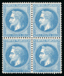 Stamp of France » Empire Lauré 1863-1870 1862, Napoléon Lauré Y&T n°29B, 20c bleu, bloc de 4