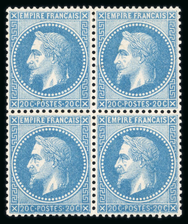 Stamp of France » Empire Lauré 1863-1870 1862, Napoléon Lauré Y&T n°29B, 20c bleu, bloc de 4