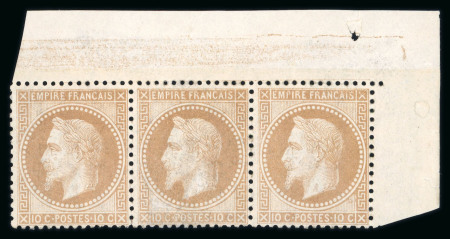 Stamp of France » Empire Lauré 1863-1870 1862, Napoléon Lauré Y&T n°28B, 10c bistre, bande horizontale
