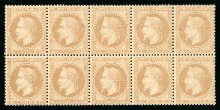 Stamp of France » Empire Lauré 1863-1870 1863, Napoléon Lauré Y&T n°28B, 10c bistre en bloc