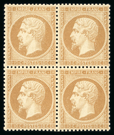 Stamp of France » Empire 1853-1862 1862, Napoléon dentelé Y&T n°21, 10c bistre en bloc