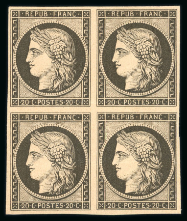 Stamp of France » Type Cérès de 1849-1850 1849, Cérès Y&T n°3f, 20c noir sur jaune, réimpression