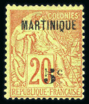 Stamp of Colonies françaises » Martinique Martinique, 1886: Y&T n°1B, 5c sur 20c brique sur vert,