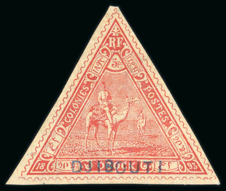 Stamp of Colonies françaises » Côtes des Somalis CANCEL 1894, Cote des Somalis Y&T n°5, 5f rouge surchargé