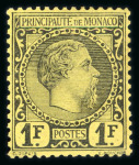 Stamp of Colonies françaises » Monaco 1885, Prince Charles III Y&T n°9, 1f noir sur jaune,