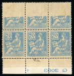 Stamp of France » Variétés et curiosités 1900, Mouchon Y&T n°118, 25c bleu, bloc de 6 timbres