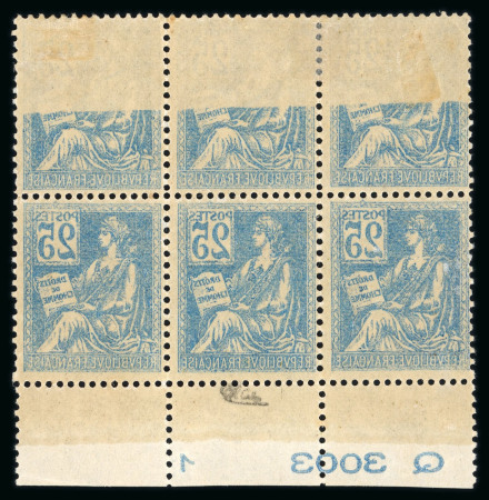 Stamp of France » Variétés et curiosités 1900, Mouchon Y&T n°118, 25c bleu, bloc de 6 timbres