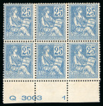 Stamp of France » Variétés et curiosités 1900, Mouchon Y&T n°118, 25c bleu, bloc de 6 timbres