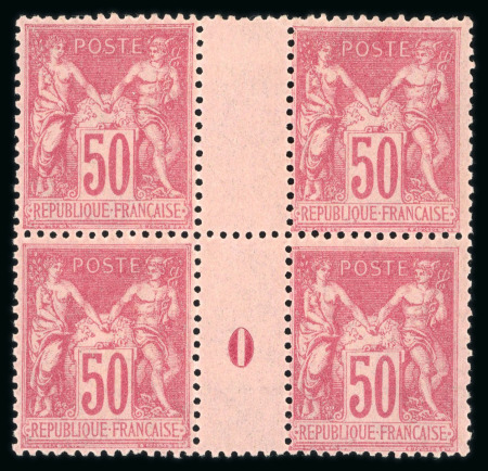 Stamp of France » Type Sage 1876-1900 1876, Sage Y&T n°104, 50c rose type I, bloc de 4 timbres