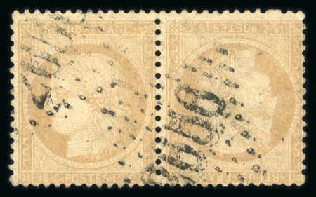 Stamp of France » Emission Cérès 1871-72 1871, Cérès Y&T n°59b 15c bistre, paire tête-bêche horizontale
