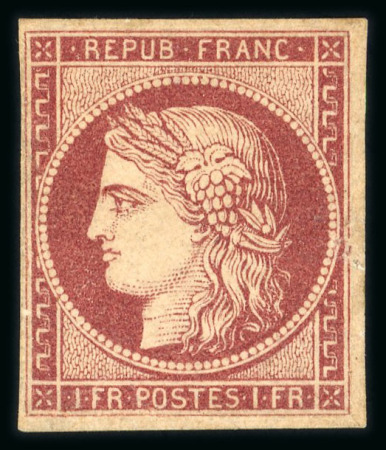 Stamp of France » Type Cérès de 1849-1850 1849, Cérès Y&T n°6B, 1f carmin brun réparé regommé