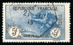 Stamp of France » Émissions à partir de 1900 1917, Orphelins Y&T n°155, 5f + 5f noir et bleu, oblitéré,