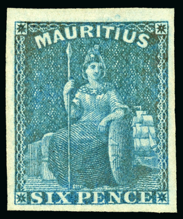Stamp of Mauritius » 1858-62 Britannia Issues (SG 26-35) 1858-62 6d. Blue, large part og, four large margins,