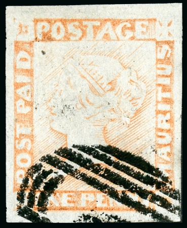 Stamp of Mauritius » 1848-59 Post Paid Issue » Latest Impressions (SG 23-25) 1d. orange-red on yellowish paper, latest Impression,
