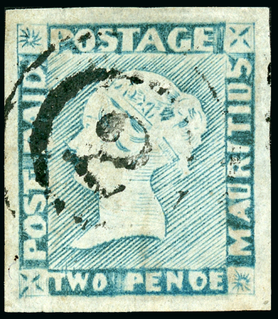 Stamp of Mauritius » 1848-59 Post Paid Issue » Worn Impressions (SG 16-22) 1848, 2p Blue on Bluish Paper, Worn Impression, variety