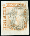 Stamp of Mauritius » 1848-59 Post Paid Issue » Worn Impressions (SG 16-22) 1d. Orange Red on Bluish Paper, worn Impression, position