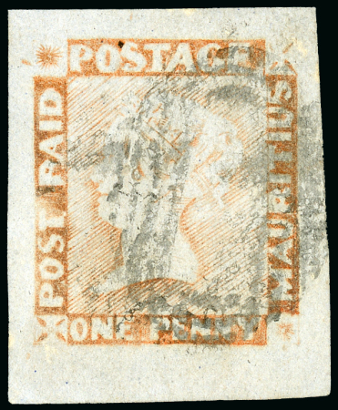 Stamp of Mauritius » 1848-59 Post Paid Issue » Worn Impressions (SG 16-22) 1d. Orange Red on Bluish Paper, worn Impression, position