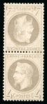 Stamp of France » Empire Lauré 1863-1870 1862, Napoléon Lauré Y&T n°27B, 4c gris en paire verticale neuve, gomme non originale TB. Cote avec gomme 40'000€. 