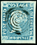 Stamp of Mauritius » 1848-59 Post Paid Issue » Intermediate Impressions (SG 10-15) 2d. Blue on bluish paper, intermediate Impression,