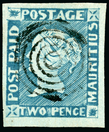Stamp of Mauritius » 1848-59 Post Paid Issue » Intermediate Impressions (SG 10-15) 2d. Blue on bluish paper, intermediate Impression,