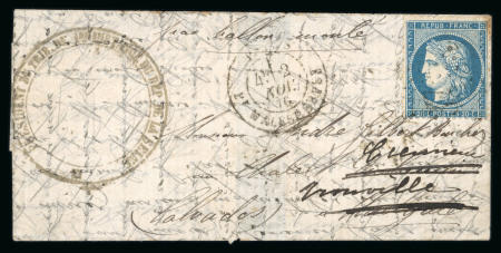 Stamp of France » Ballons Montés 1870, Lettre par Ballon Monté affranchie Siège Y&T