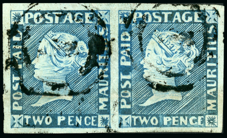 Stamp of Mauritius » 1848-59 Post Paid Issue » Intermediate Impressions (SG 10-15) 2d. blue, intermediate Impressions, horizontal pair