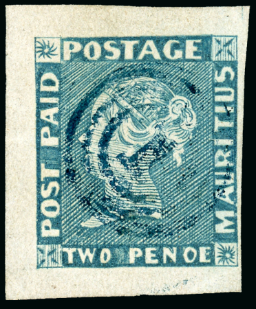 Stamp of Mauritius » 1848-59 Post Paid Issue » Early Impressions (SG 6-9) 2d. blue on greyish paper, early Impressions, position