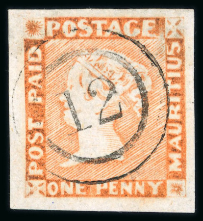 Stamp of Mauritius » 1848-59 Post Paid Issue » Intermediate Impressions (SG 10-15) 1848-59 Intermediate impression 1d bright vermilion, pos.10, used with "12" numeral of Grand Savanne