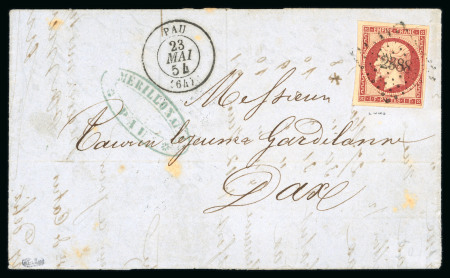 Stamp of France » Lettres Classiques 1854, Superbe n°18 1f carmin sur lettre de Pau pour Dax