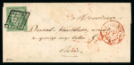 Stamp of France » Lettres Classiques 1850, lettre Y&T n°2 15c vert sur lettre cachet PP rouge